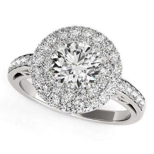 14k White Gold Diamond with Two-Row Pave Border Engagement Ring (2 cttw) Rings Angelucci Jewelry   