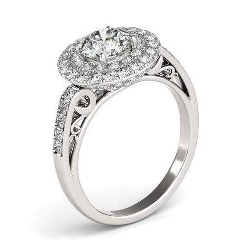 14k White Gold Diamond with Two-Row Pave Border Engagement Ring (2 cttw) Rings Angelucci Jewelry   