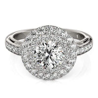 Thumbnail for 14k White Gold Diamond with Two-Row Pave Border Engagement Ring (2 cttw) Rings Angelucci Jewelry   