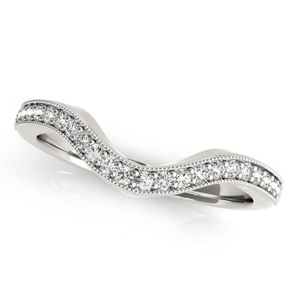 14k White Gold Milgrained Border Curved Diamond Wedding Band (1/5 cttw) Rings Angelucci Jewelry   