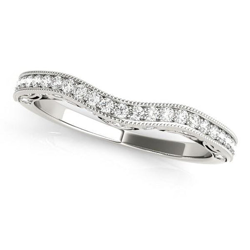 14k White Gold Milgrained Pave Set Curved Diamond Wedding Band (1/5 cttw) Rings Angelucci Jewelry   