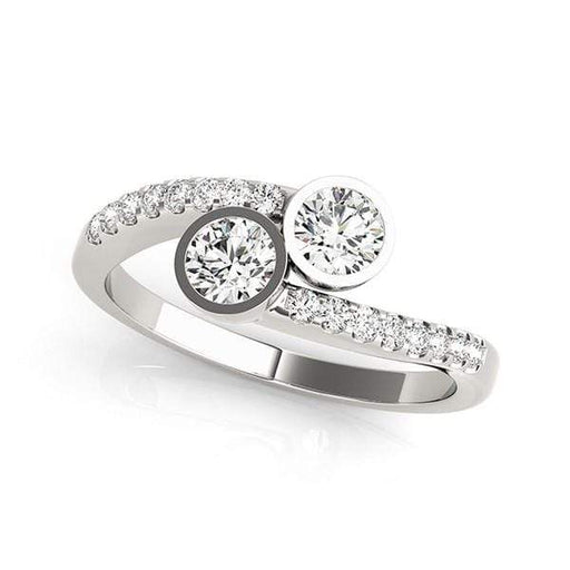 14k White Gold Round Bezel Setting Two Stone Diamond Ring (5/8 cttw) Rings Angelucci Jewelry   