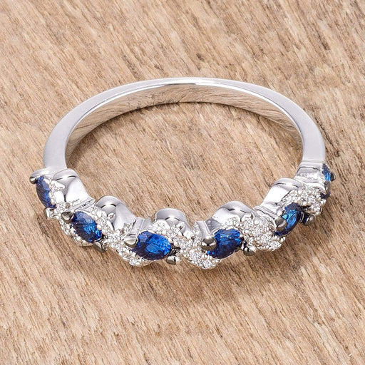 .18Ct Rhodium and Hematite Plated S Shape Sapphire Blue and Clear CZ Half Eternity Band Rings JGI   