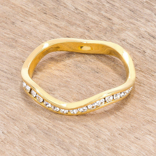 18k Gold Plated Petite Wavy Channel Set Crystal Stackable Ring Rings JGI   