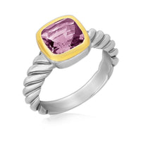 Thumbnail for 18k Yellow gold and Sterling Silver Cable Shank Ring with a Cushion Amethyst Rings Angelucci Jewelry   