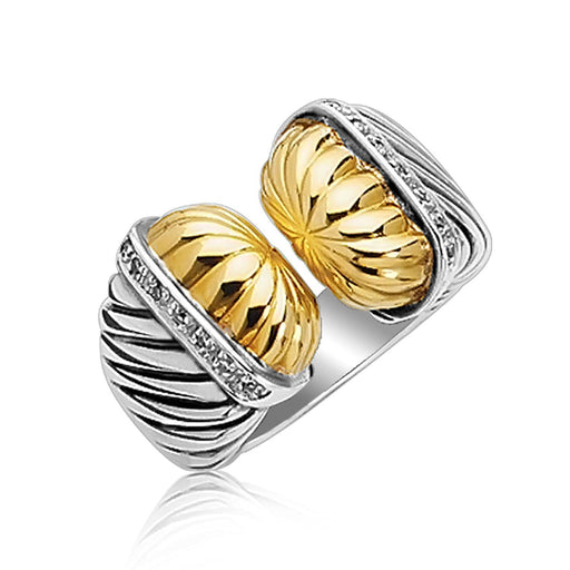 18k Yellow Gold and Sterling Silver Open Style Cable Ring with Diamonds Rings Angelucci Jewelry   