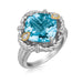 18k Yellow Gold and Sterling Silver Ring with Cushion Blue Topaz and Diamonds Rings Angelucci Jewelry   