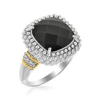 Thumbnail for 18k Yellow Gold & Sterling Silver Black Onyx and Diamond Popcorn Cushion Ring Rings Angelucci Jewelry   