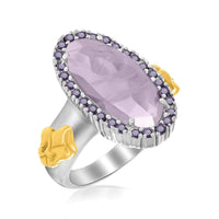 Thumbnail for 18k Yellow Gold & Sterling Silver Oval Amethyst Fleur De Lis Ring Rings Angelucci Jewelry   