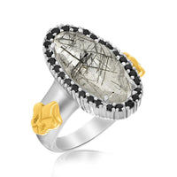 Thumbnail for 18k Yellow Gold & Sterling Silver Oval Rutilated Quartz Fleur De Lis Ring Rings Angelucci Jewelry   