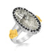 18k Yellow Gold & Sterling Silver Oval Rutilated Quartz Fleur De Lis Ring Rings Angelucci Jewelry   