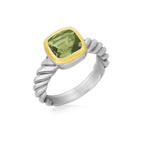 Thumbnail for 18k Yellow Gold and Sterling Silver Cable Shank Green Amethyst Ring Rings Angelucci Jewelry   