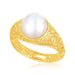 Italian Design 14k Yellow Gold Crochet Ring with Cultured Pearl Rings Angelucci Jewelry   
