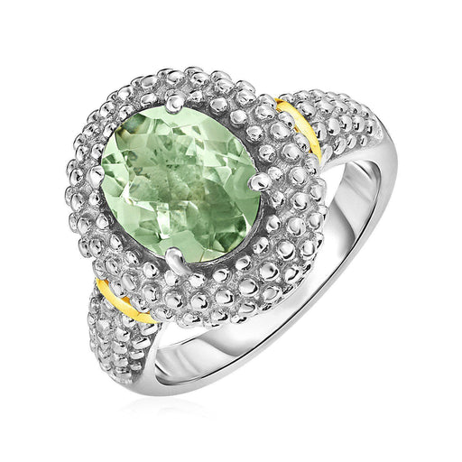 Ring with Oval Green Amethyst in 18k Yellow Gold & Sterling Silver Rings Angelucci Jewelry   