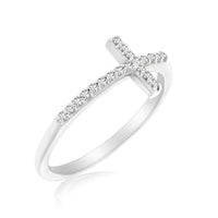 Thumbnail for 14k White Gold Cross Motif Ring with Diamond Accents (.11cttw) Rings Angelucci Jewelry   