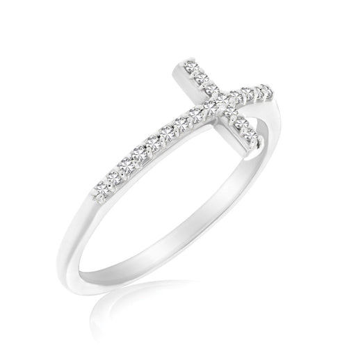 14k White Gold Cross Motif Ring with Diamond Accents (.11cttw) Rings Angelucci Jewelry   