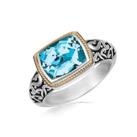 Thumbnail for 18k Yellow Gold and Sterling Silver Rectangular Blue Topaz Milgrained Ring Rings Angelucci Jewelry   