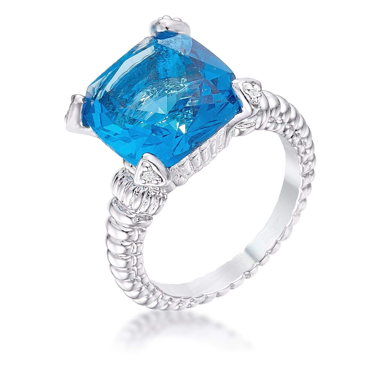 Aqua Cubic Zirconia Engagement Ring, Aqua Cushion Cut CZ Rings JGI   