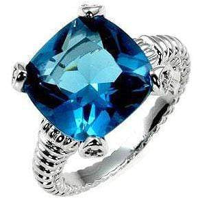 Aqua Cubic Zirconia Engagement Ring, Aqua Cushion Cut CZ Rings JGI   