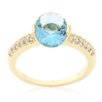 Thumbnail for CZ Oval Engagement Ring, Aqua Oval, 18k Gold Plated Rings JGI   
