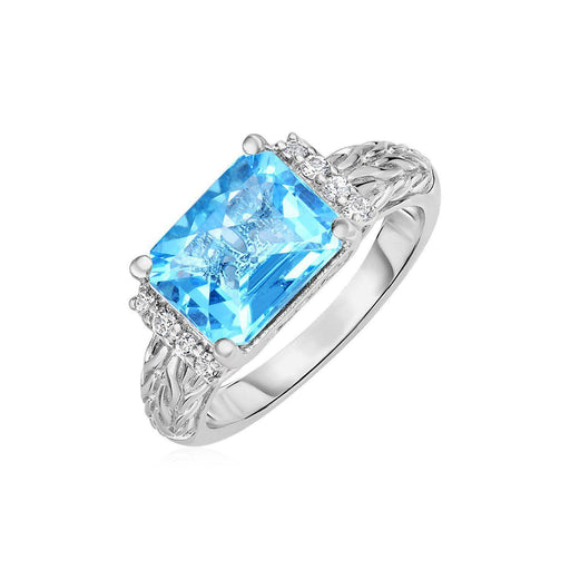 Blue Topaz and White Sapphire Ring in 18k Yellow Gold and Sterling Silver Rings Angelucci Jewelry   