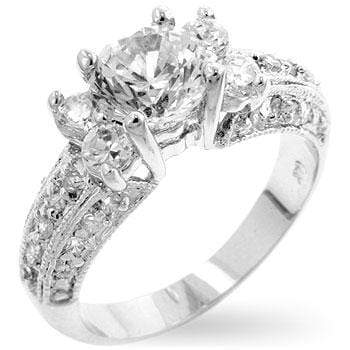 Rhodium Plated Brilliant Cubic Zirconia Rings, CZ Engagement Ring Rings JGI   