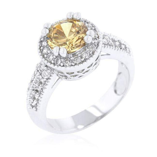 Cubic Zirconia Halo Ring, Champagne Halo CZ Engagement Ring Rings JGI   