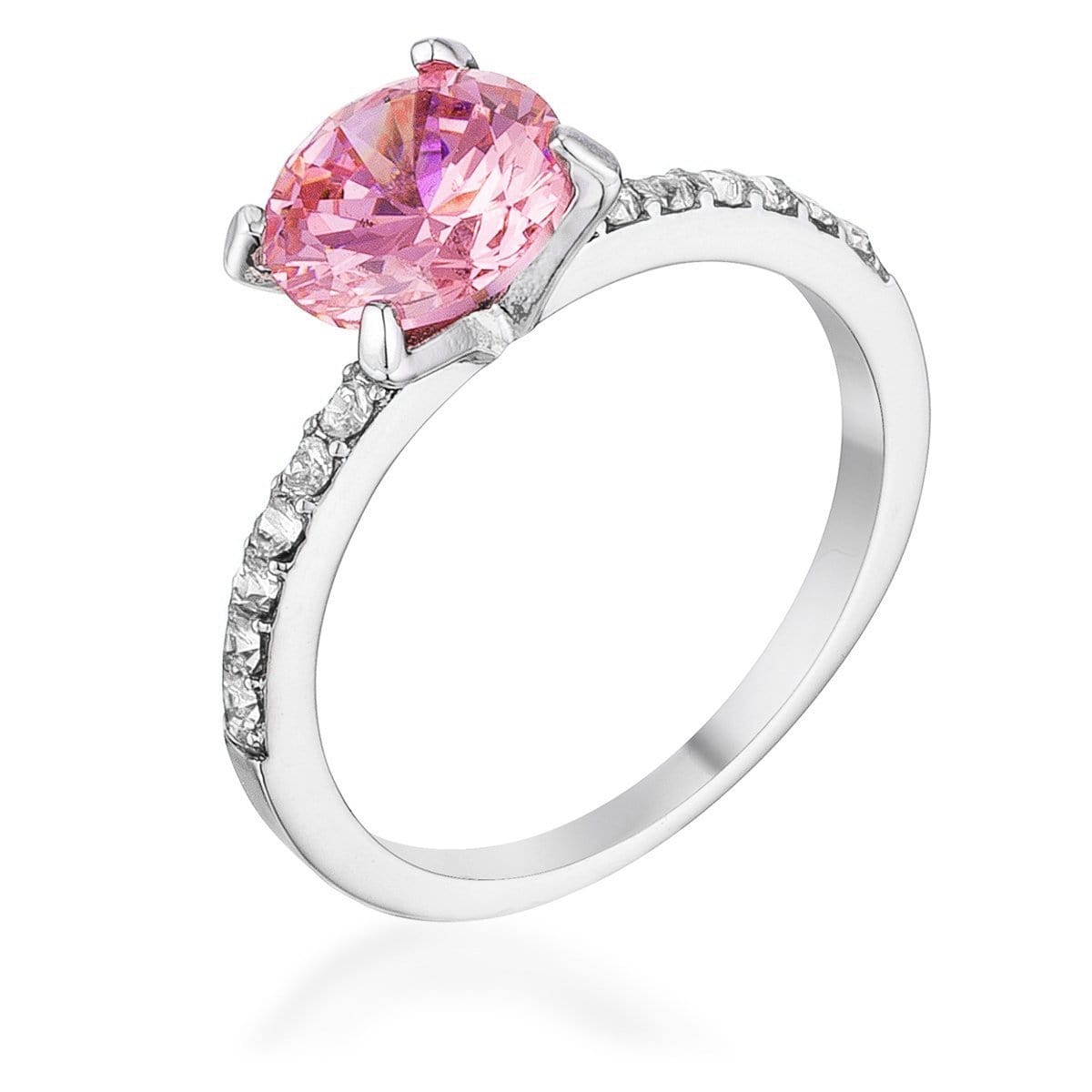 Classic 2.3Ct Pink CZ Rhodium Plated Ring Rings JGI   