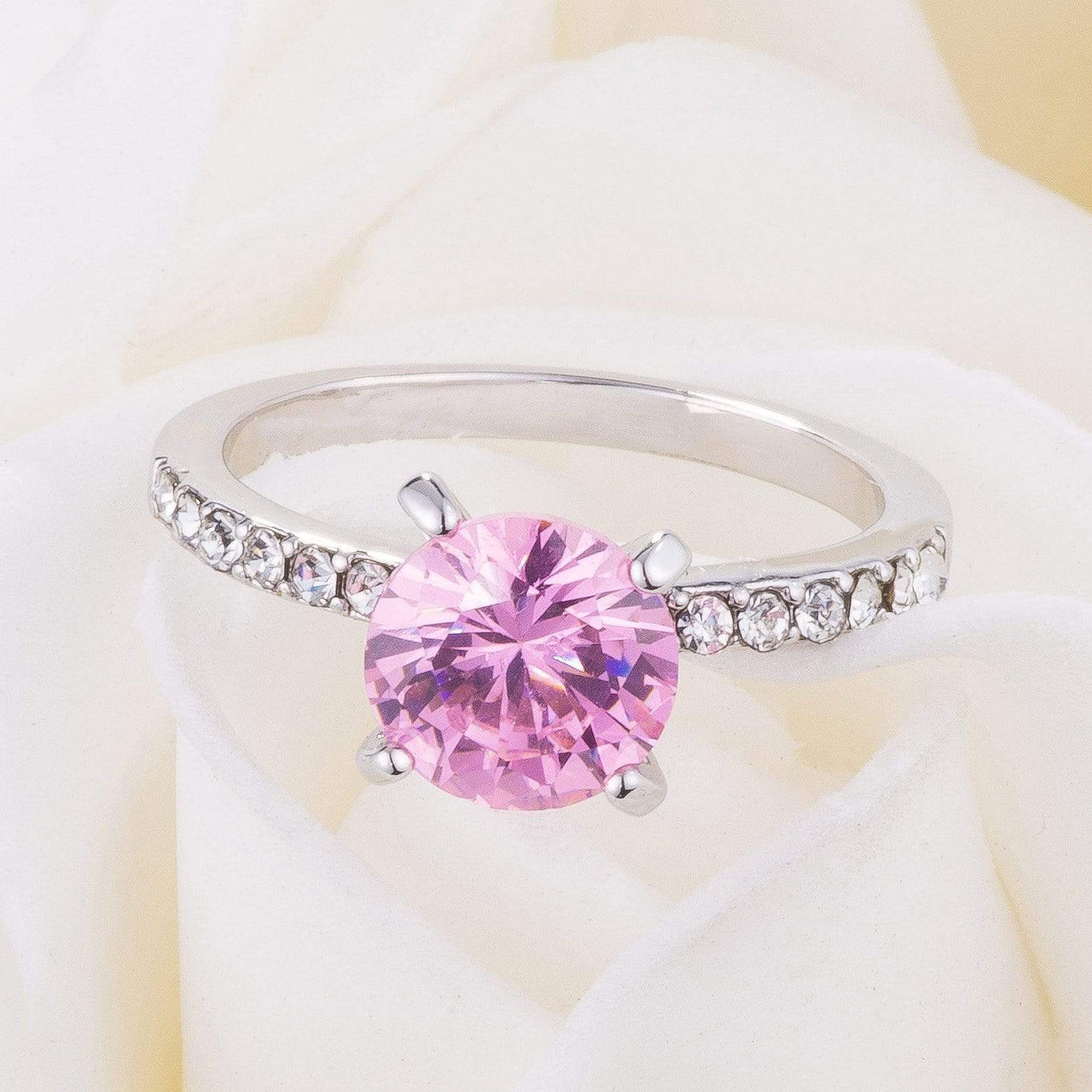 Classic 2.3Ct Pink CZ Rhodium Plated Ring Rings JGI   