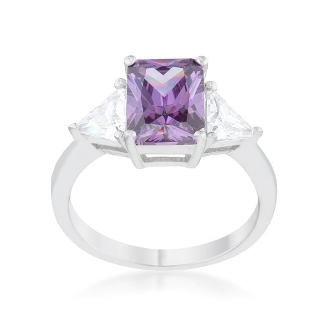 Trillion Cut Cubic Zirconia Ring, Classic Amethyst Rhodium-Coated CZ Engagement Ring Rings JGI   