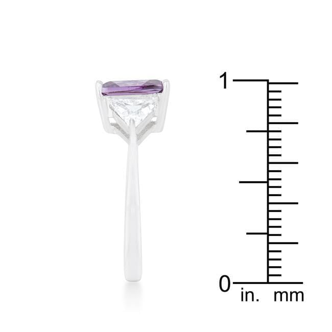 Trillion Cut Cubic Zirconia Ring, Classic Amethyst Rhodium-Coated CZ Engagement Ring Rings JGI   