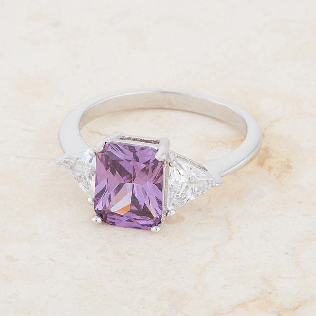 Trillion Cut Cubic Zirconia Ring, Classic Amethyst Rhodium-Coated CZ Engagement Ring Rings JGI   