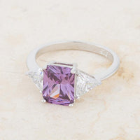 Thumbnail for Cubic Zirconia Radiant Cut Ring, Classic Amethyst Engagement Ring, Sterling Silver Rings JGI   