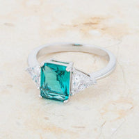 Thumbnail for Trillion Cut Cubic Zirconia Ring, Classic Aqua CZ Engagement Ring Rings JGI   