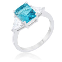 Thumbnail for Blue Topaz and Cubic Zirconia Ring, Rhodium-Coated Engagement Ring Rings JGI   