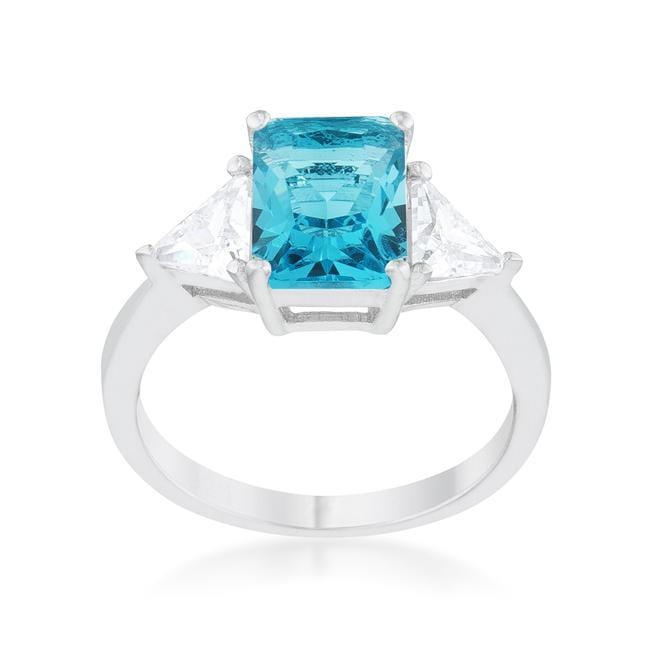 Blue Topaz and Cubic Zirconia Ring, Rhodium-Coated Engagement Ring Rings JGI   