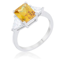Thumbnail for Yellow Cubic Zirconia Ring, Canary Yellow CZ Engagement Ring, Rhodium-Coated Rings JGI   