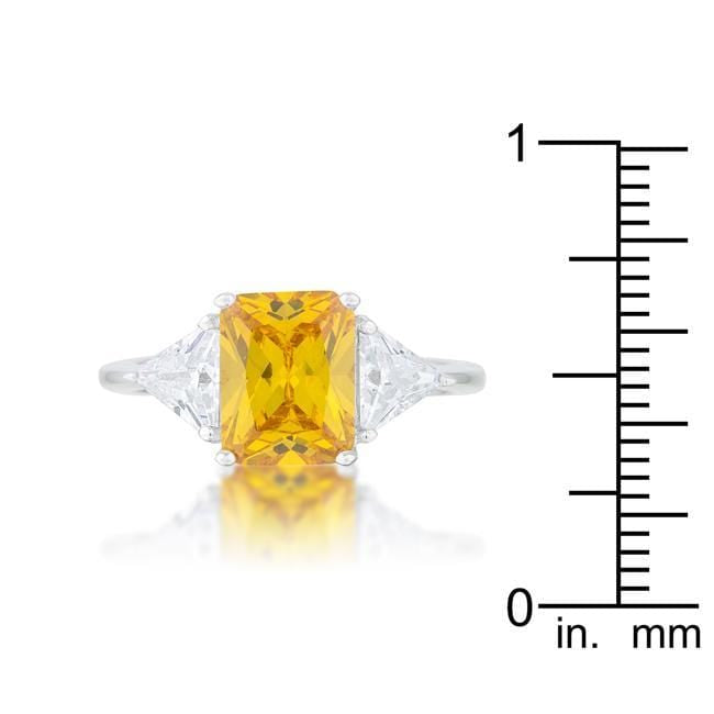 Yellow Cubic Zirconia Ring, Canary Yellow CZ Engagement Ring, Rhodium-Coated Rings JGI   