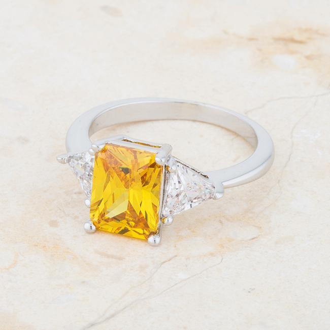 Yellow Cubic Zirconia Ring, Canary Yellow CZ Engagement Ring, Rhodium-Coated Rings JGI   