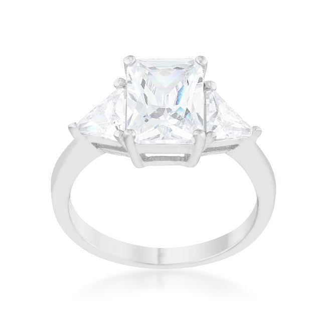 4 Carat Cubic Zirconia Ring, Classic Clear Rhodium-Coated CZ Engagement Ring Rings JGI   