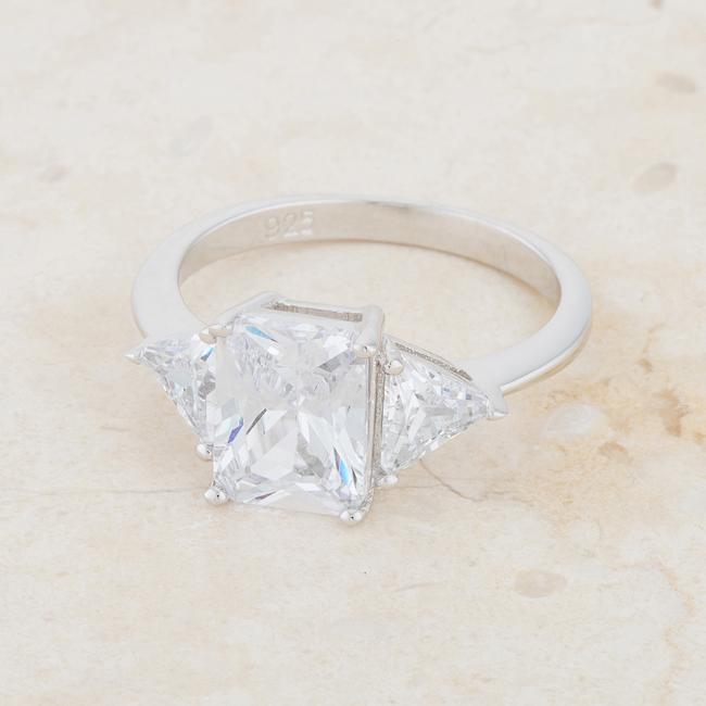 Cubic Zirconia Radiant Cut Ring, Sterling Silver Engagement Ring Rings JGI   