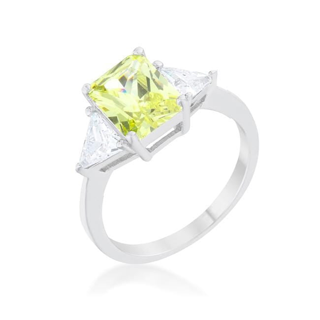 4 Carat Cubic Zirconia Ring, Classic Peridot Rhodium-Coated Rings JGI   