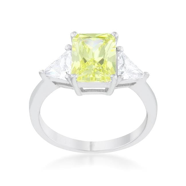 4 Carat Cubic Zirconia Ring, Classic Peridot Rhodium-Coated Rings JGI   