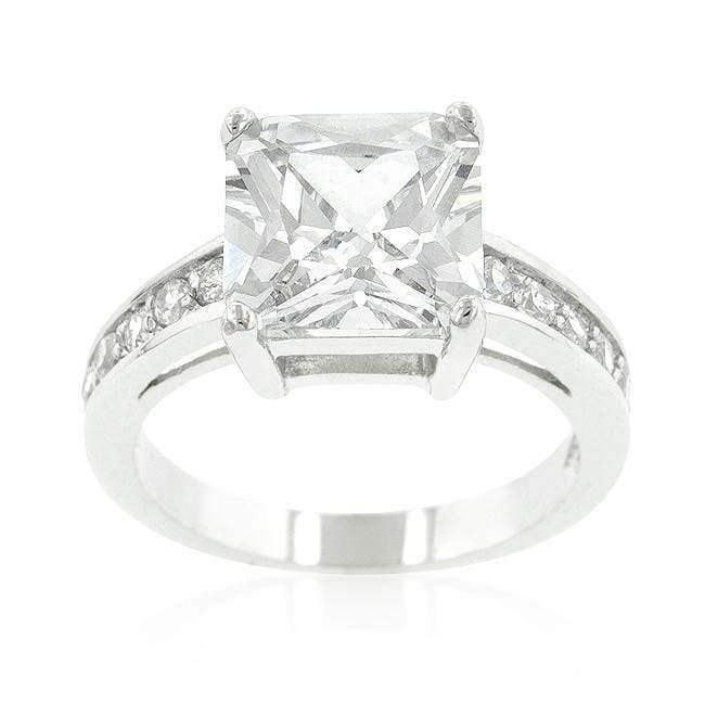 Princess Cut Cubic Zirconia Ring, Classic Raised Pave Engagement Ring Rings JGI   