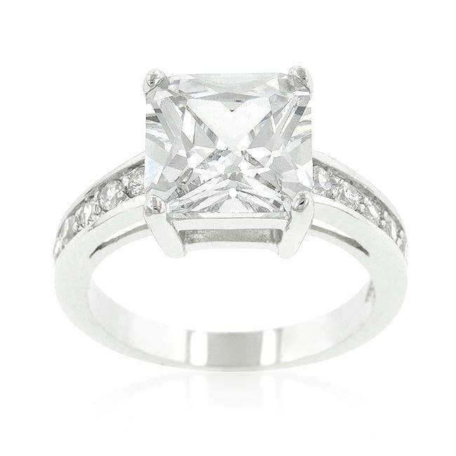 Princess Cut Cubic Zirconia Ring, Classic Raised Pave Engagement Ring Rings JGI   