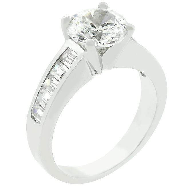 Cubic Zirconia Channel Ring, Classic Rhodium-Plated Engagement Ring Rings JGI   