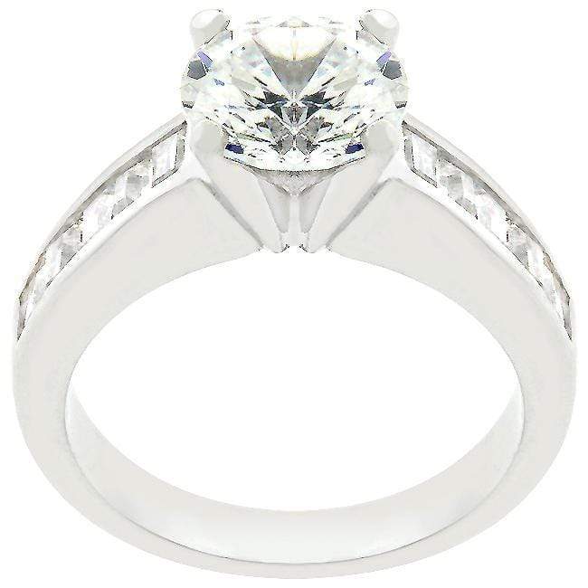 Cubic Zirconia Channel Ring, Classic Rhodium-Plated Engagement Ring Rings JGI   