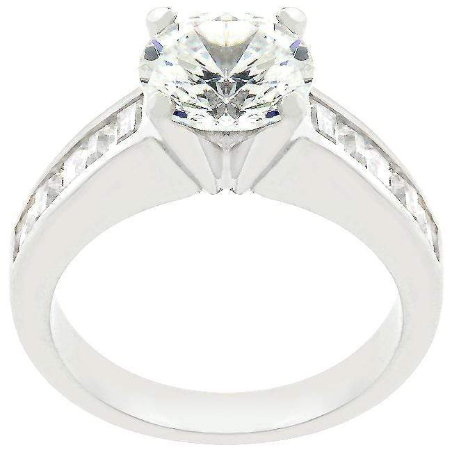 Cubic Zirconia Channel Ring, Classic Rhodium-Plated Engagement Ring Rings JGI   