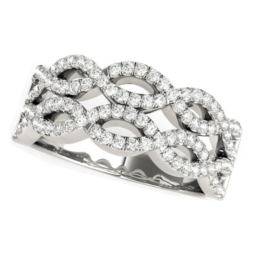 Diamond Studded Double Interlocking Waves Ring in 14k White Gold  (5/8 cttw) Rings Angelucci Jewelry   