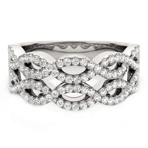 Diamond Studded Double Interlocking Waves Ring in 14k White Gold  (5/8 cttw) Rings Angelucci Jewelry   